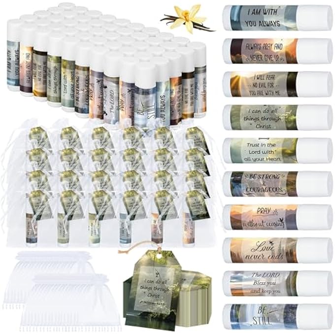 TJMR 50 SETS LIP BALMS CHRISTIAN GIFTS FOR WOMEN RELIGIOUS SCRIPTURE BIBLE VERSE INSPIRATIONAL MOTIVATIONAL SMALL THANK YOU GIFTS FOR CHURCH SUNDAY SCHOOL VANILLA FLAVOR - Image 1